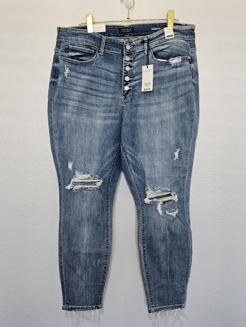 NWT Judy Blue Boyfriend Fit Button Fly Distressed Stretch Denim Jeans Womens 20W